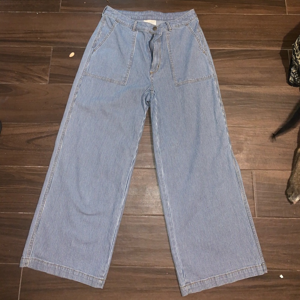 high wasted flare jean stripped pants